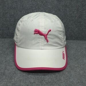 Puma Hat Cap Strap Back White Pink Logo Lightweight Golf Hike Womens One Size